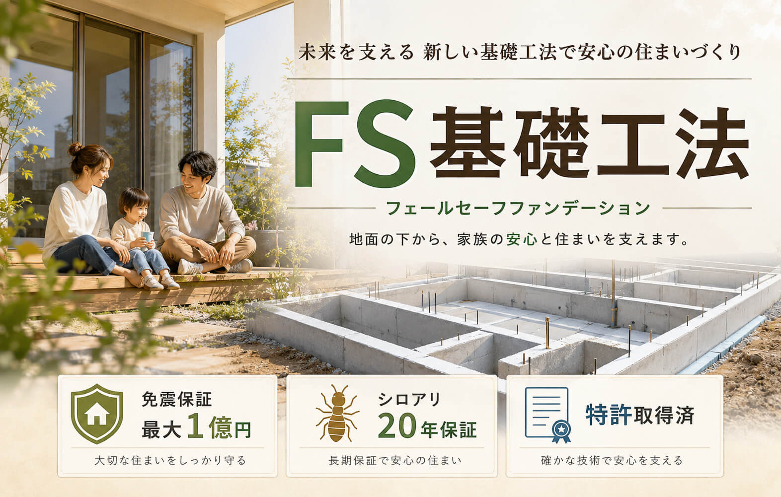 未来を支える新しい基礎工法で安心の住まいづくり！「FS基礎工法（フェールセーフファンデーション）」